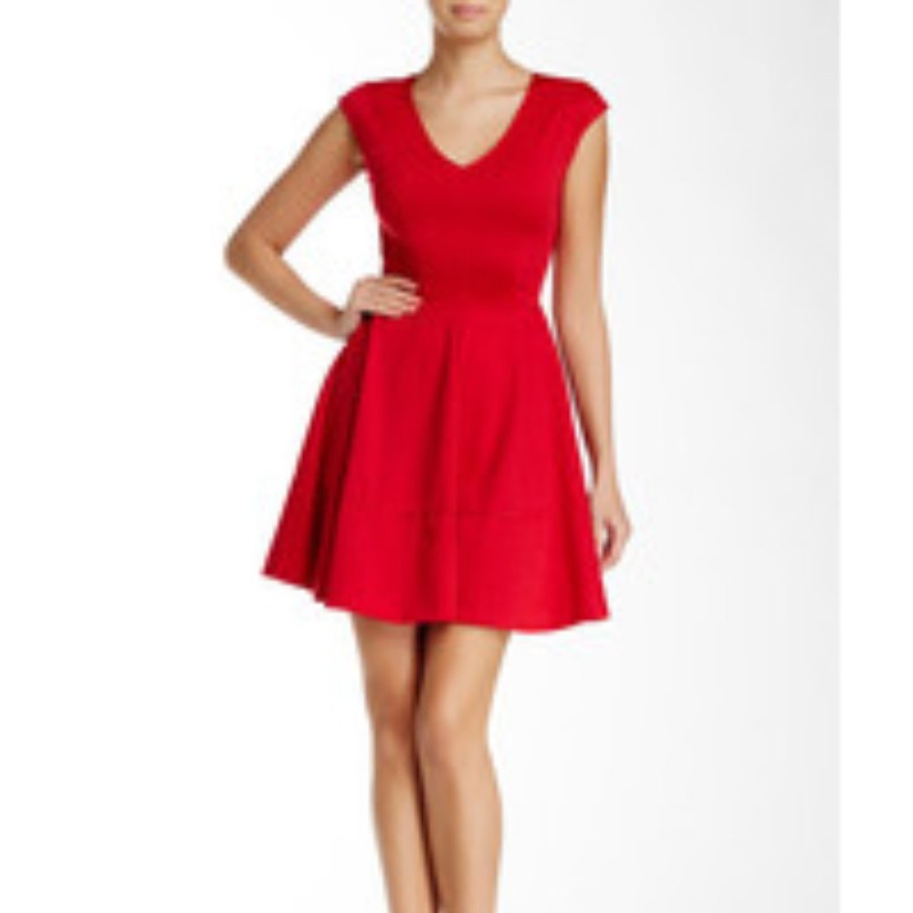 Love Ady V Neck Fit and Flare Skater Dress Red XS